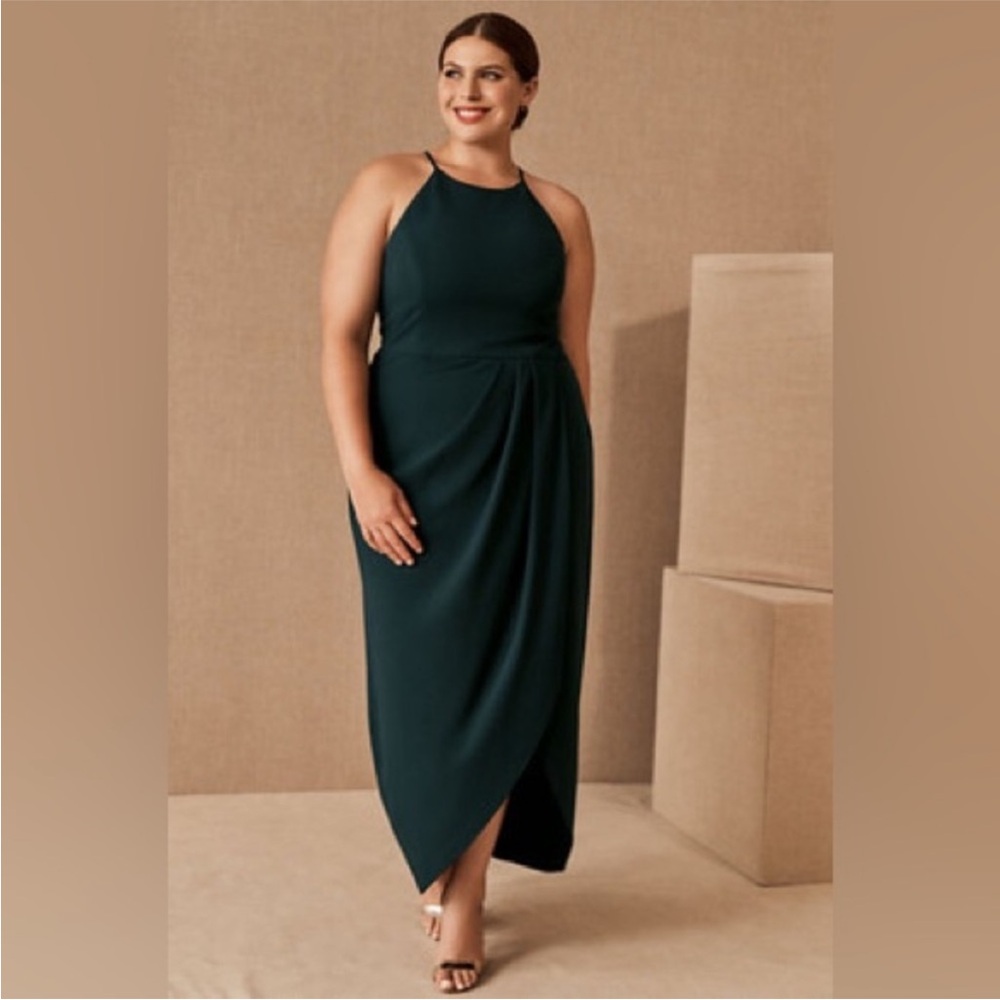 BHLDN Marceau Green High-Low Halter Crepe Dress 22 Bridesmaid Wedding Formal